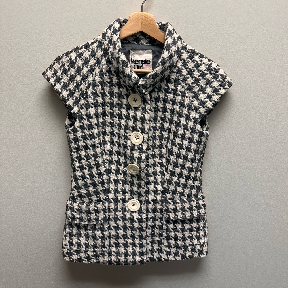 Kensie Girl Houndstooth Buttoned Vest Womens Size S Acrylic Business FLAW